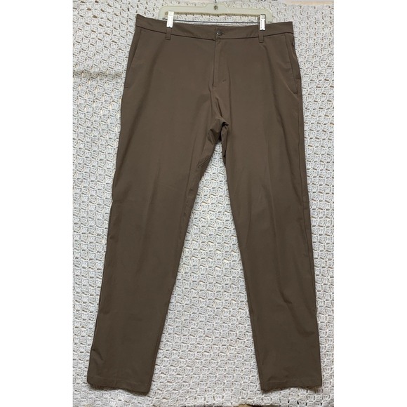 Lululemon ABC Pants Mens 38x33 Brown Tan Stretch Classic LM54EYS Athleisure EUC - Picture 1 of 12